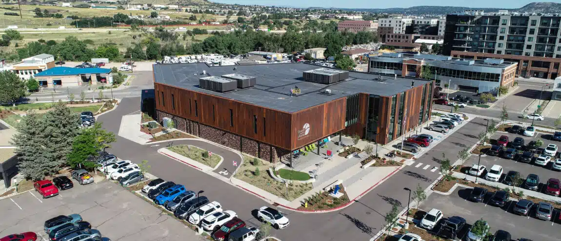 Douglas Country Library aerial view of building and parking lot