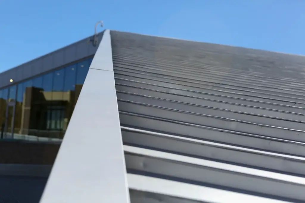 Metallic roof with blue sky in the background