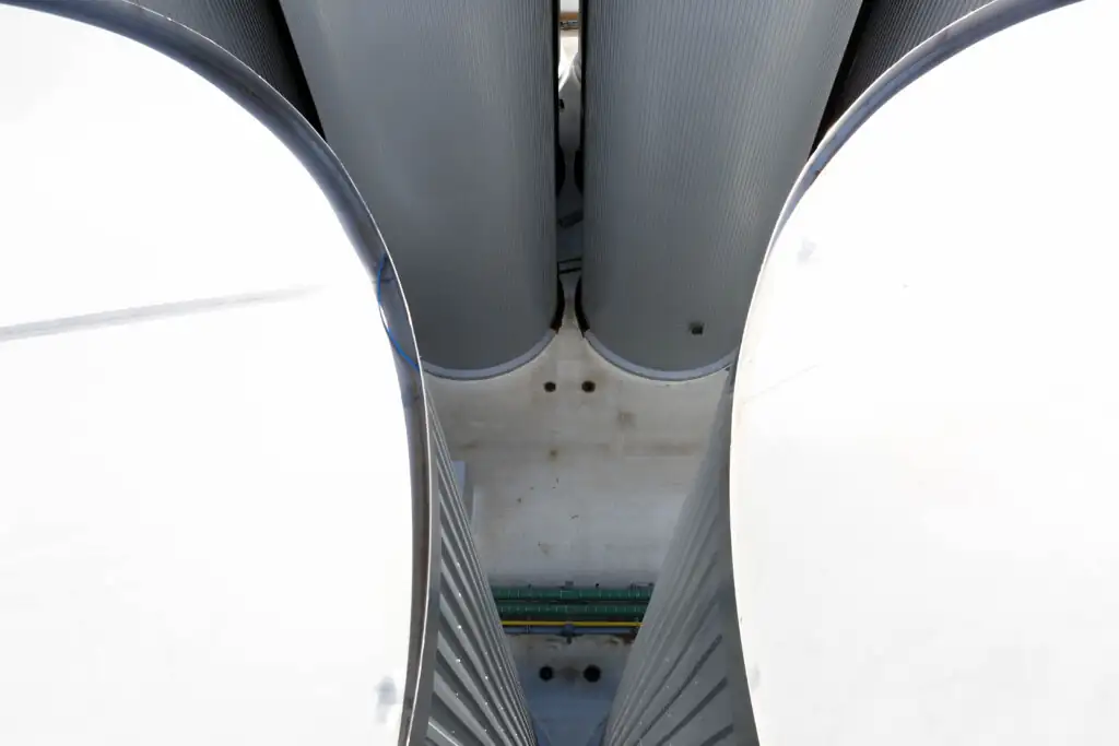 View of industrial silos from above.