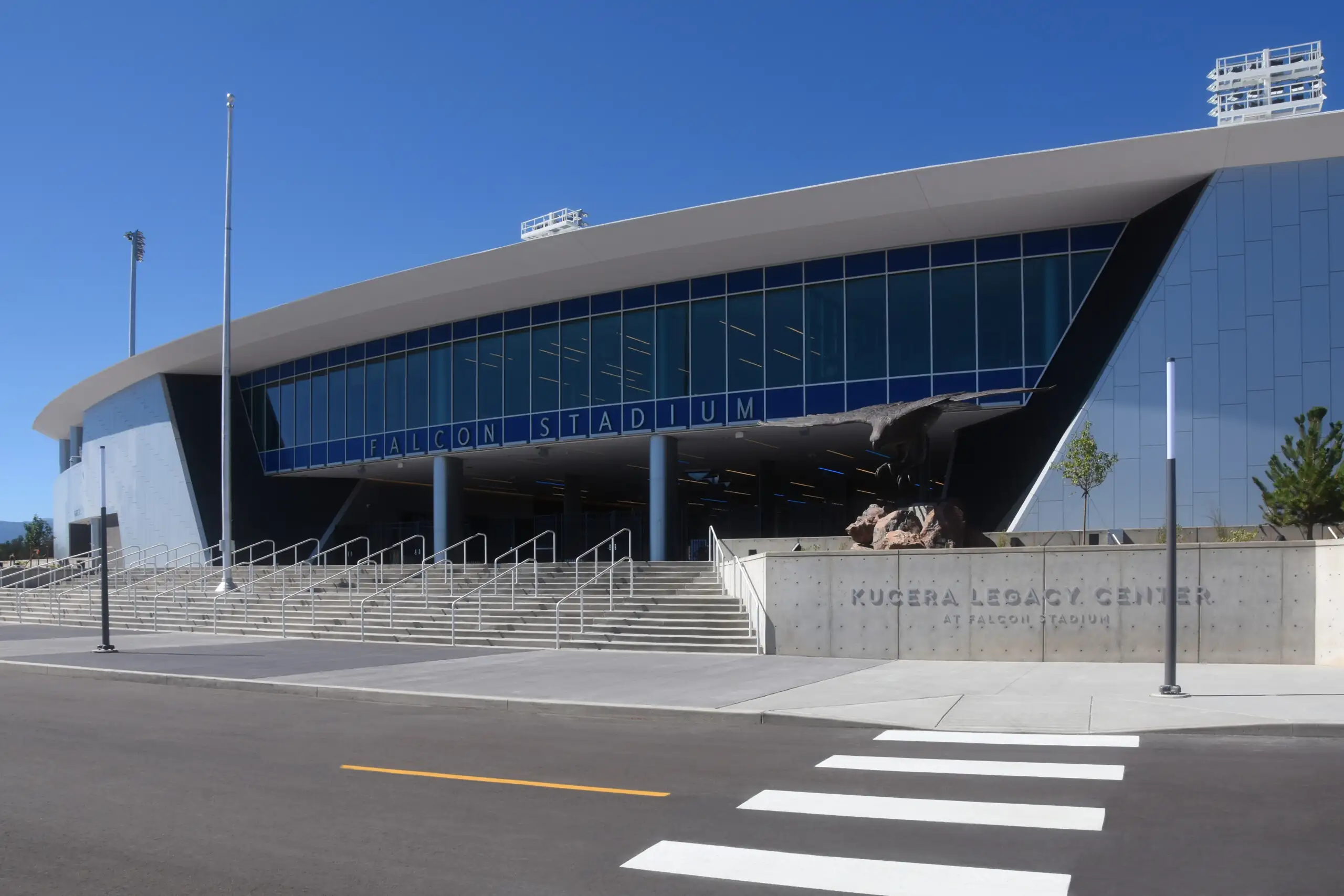 Exterior of Falcon Stadium, Kucera Legacy Center entrance.